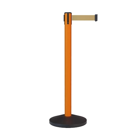 Stanchion Belt Barrier Orange Post 13ft.Light Brown Belt